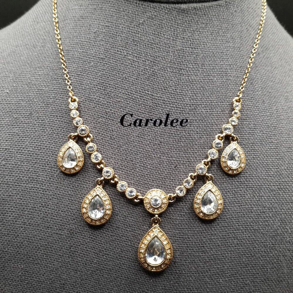 Carolee Rhinestone Pendant Necklace, Light Green Clear Rhinestones, 17 1/2 Inch